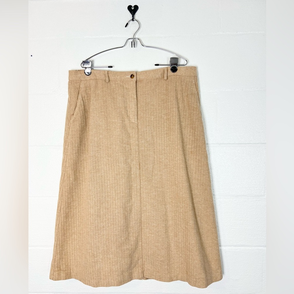 LL BEAN Tan Herringbone Skirt 18 Reg Classic Fit Lined Twill‎ Lined Pockets
